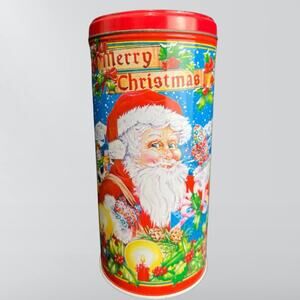 Vintage 1985 Lillian Vernon Santa Tin With 11 Taper Candles